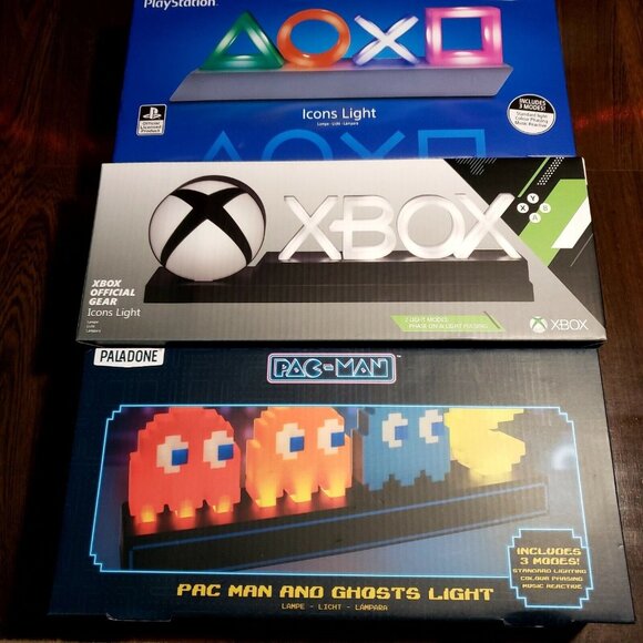 Xbox Official + Playstation Official + Pac Man Official Light Set - Bundle of 3